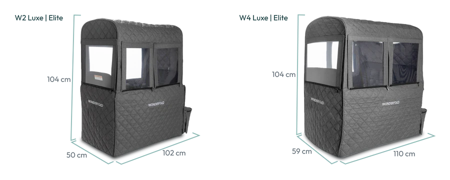Dimensioner på Vinteröverdrag till WonderFold W2 respektive W4 Luxe Stroller Wagon